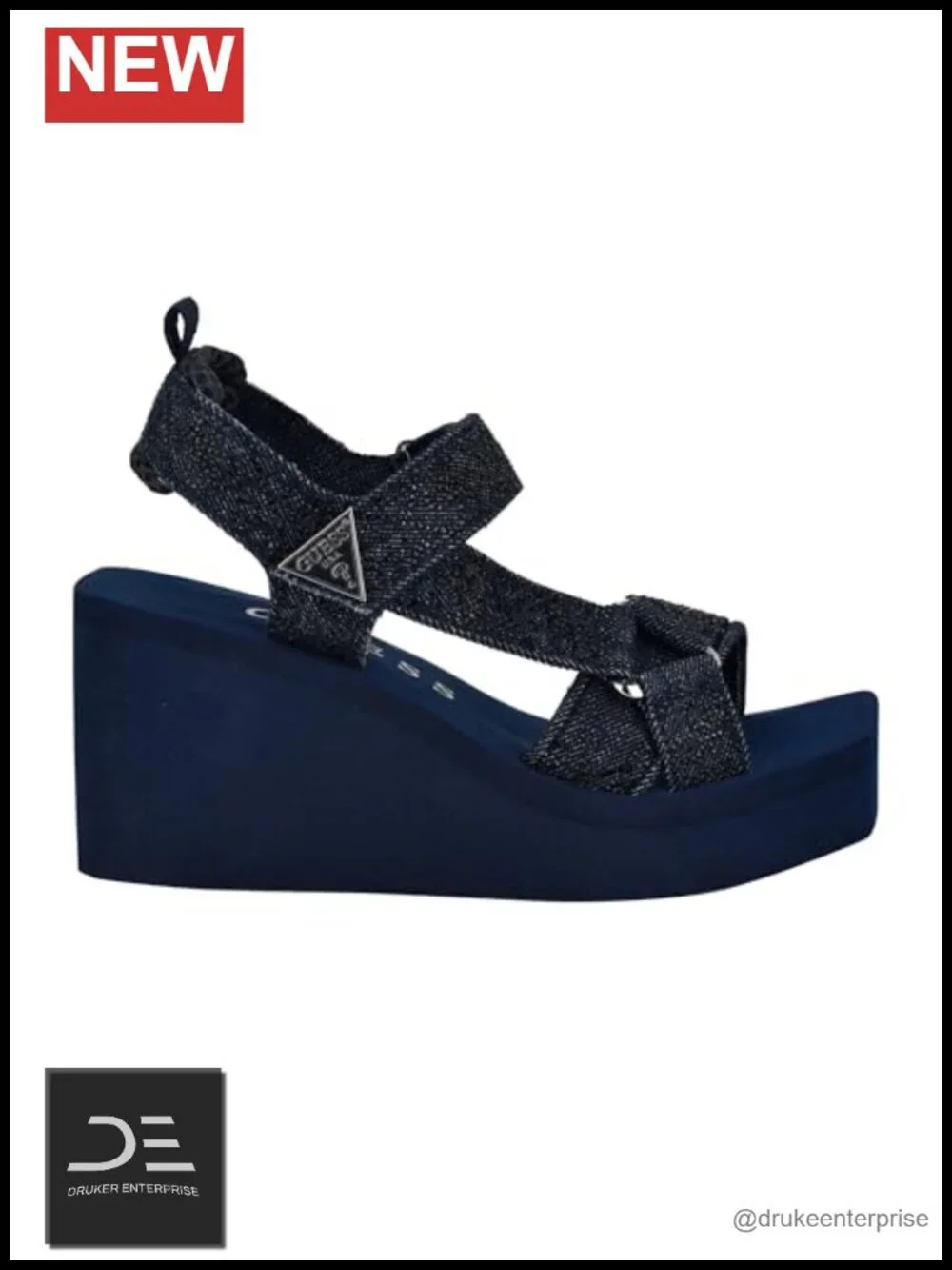 Rhinestone Strap Wedge Sandals Hook & Loop 2.95 Platform Open Toe